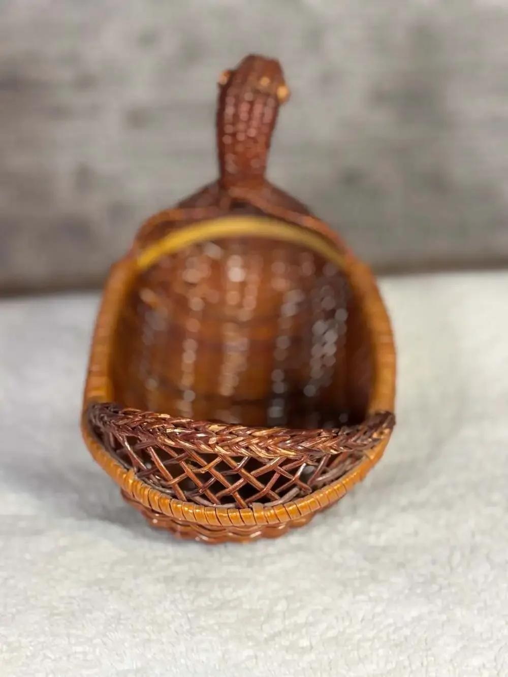 Vintage Hand-Woven Wicker Duck Basket with Carved Wooden Beak